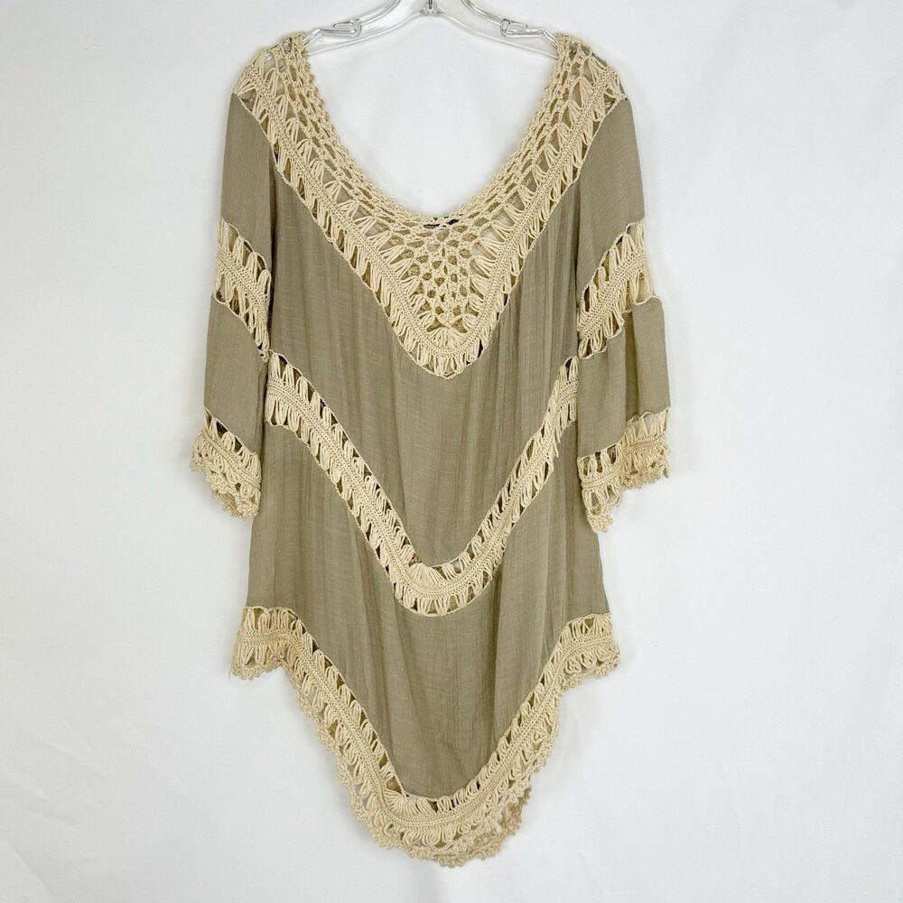 John Fashion Women’s Macrame Crochet Tunic Top Green XL Boho Festival Beachy - Picture 5 of 16